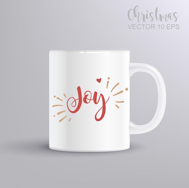 Joy lettering Vector desenhado à mão conceito de Natal com mockup de xícara