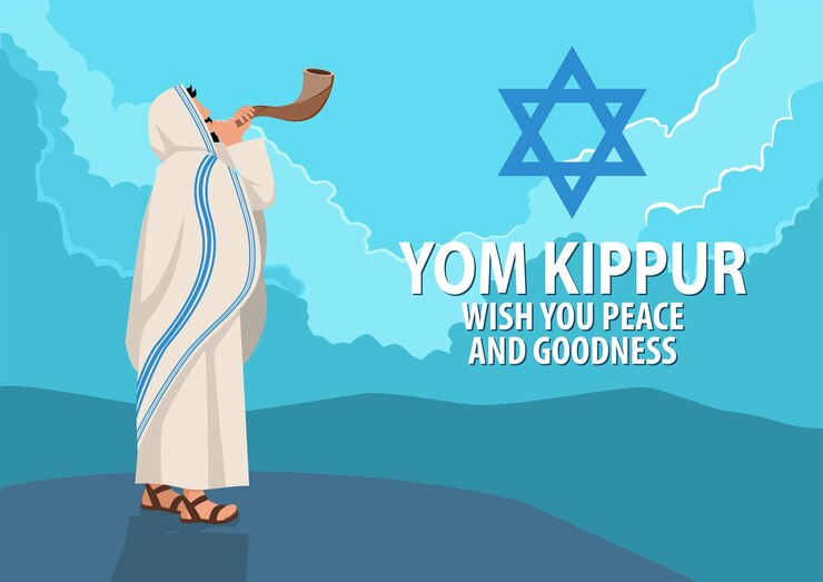 Vetor judeu tocando a buzina do shofar no dia de rosh hashaná e yom kippur