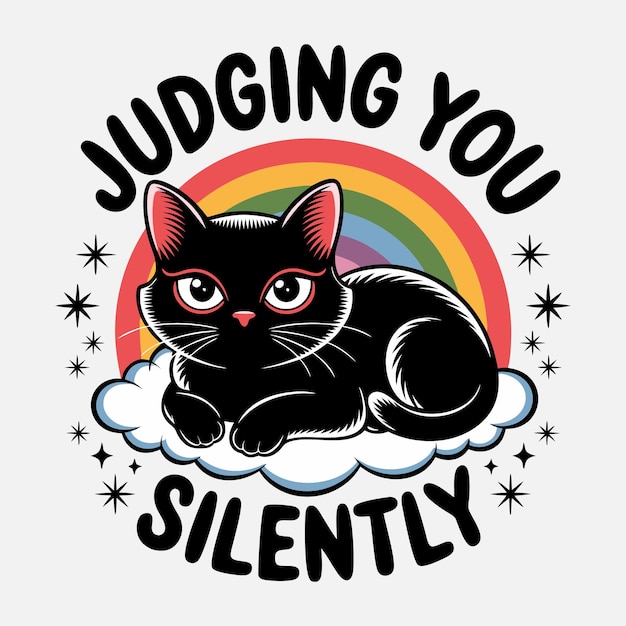 Julgando-te em silêncio T-shirt design desenho engraçado amante de gatos design