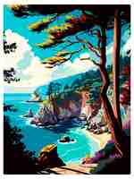 Vetor julia pfeiffer burns state park califórnia poster de viagem vintage souvenir cartão postal pintura de retrato