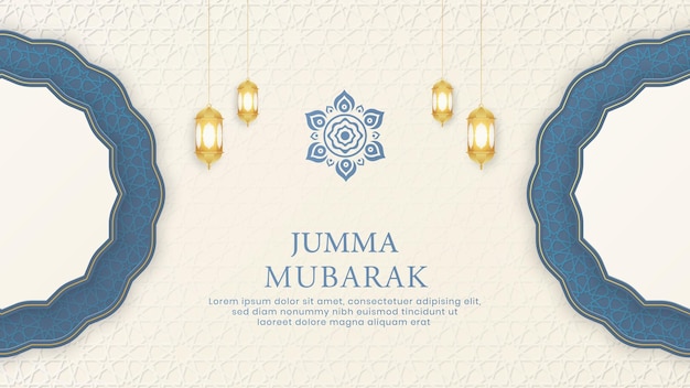 Jumma mubarak árabe islâmico fundo branco luxo com padrão geométrico e belo ornamento