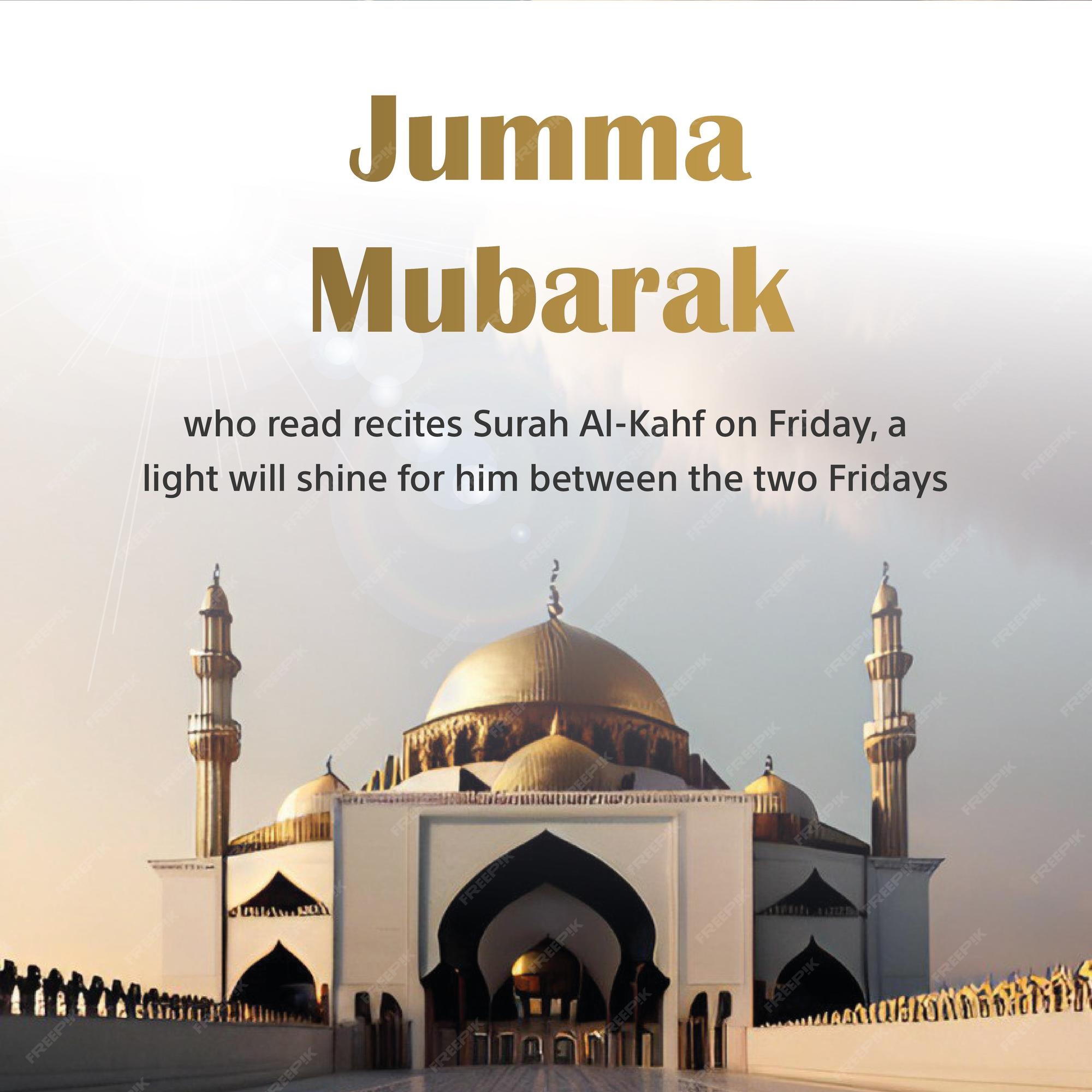 Jumma mubarak tradução em inglês feliz sexta-feira caligrafia árabe em  fundo dourado