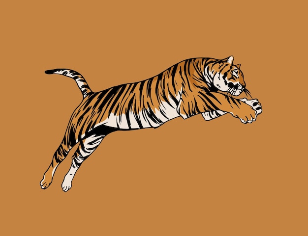 Vetor jumping tiger, estampa gráfica retrô, desenho de moda para camiseta