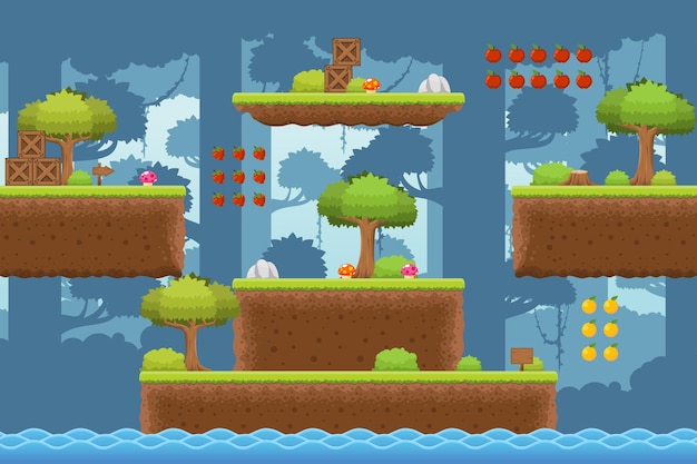 Vetor jungle platformer game tileset