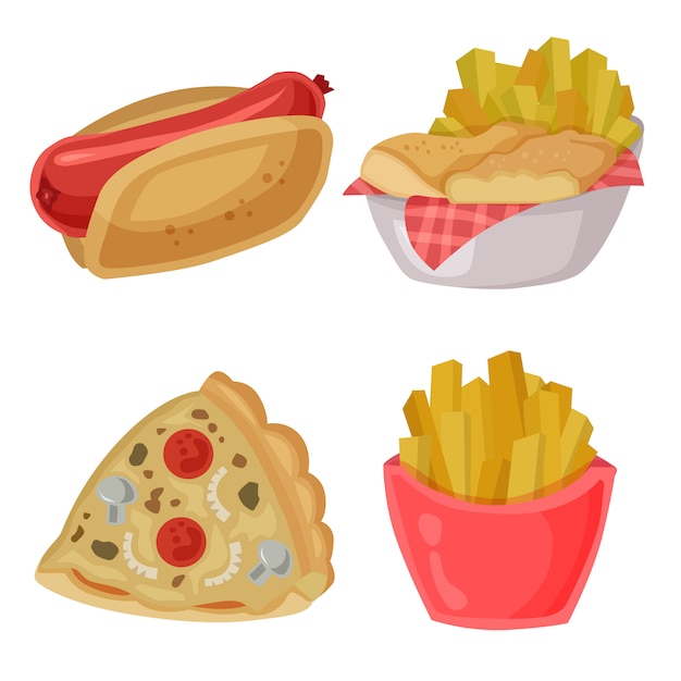 Junk food vetor clip art hotdog fritas pizza elemento conjunto