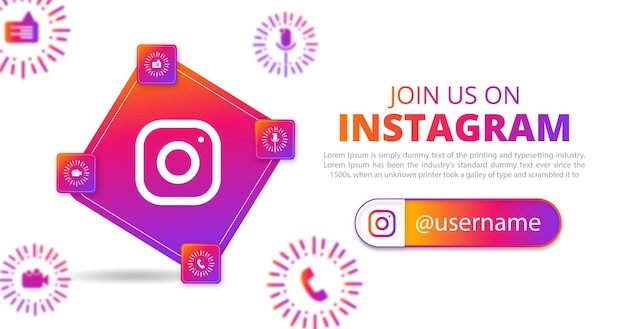 Vetor junte-se a nós no banner de mídia social do instagram com um design de banner quadrado do instagram com círculo redondo 3d