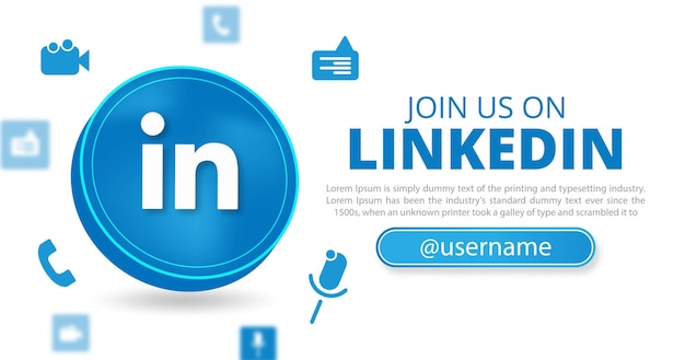 Vetor junte-se a nós no banner de mídia social do linkedin com um círculo redondo 3d banner quadrado do linkedin para o linkedin