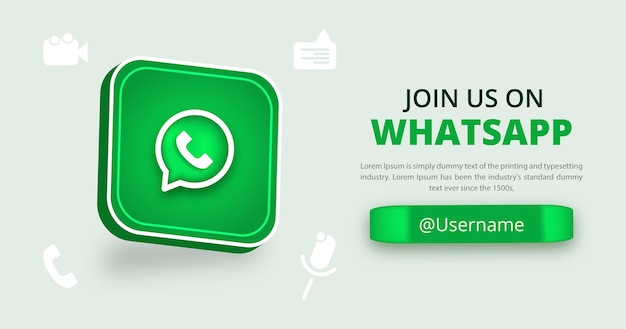 Junte-se a nós no banner de mídia social do WhatsApp com um banner quadrado de Whatsapp de círculo redondo em 3D para o Instagram