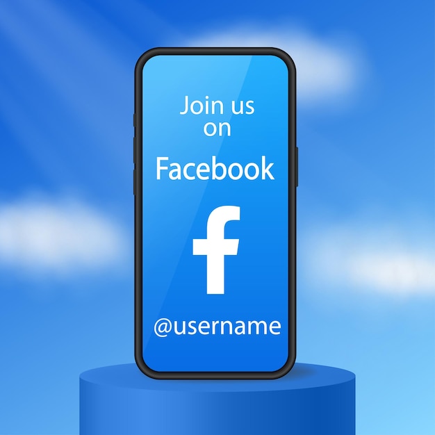 Junte-se a nós no banner do Facebook Siga-nos nas redes sociais Smartphone no pódio Nome de usuário