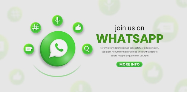 Junte-se a nós no whatsapp logotipo do whatsapp 3d com ícone de mídia social banner quadrado do whatsapp para instagram