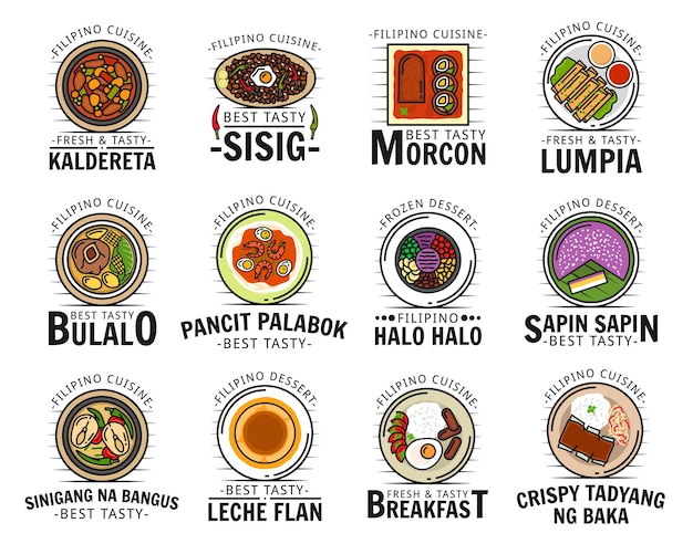 Vetor kadereta sisig comida logotipo do menu de cozinha filipina