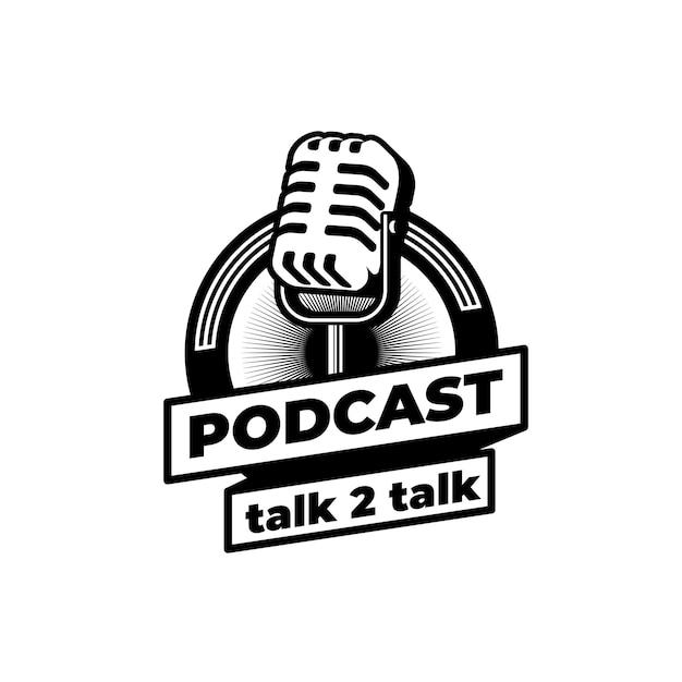 Vetor karaokê de cantor de estação de podcast com microfone retrô. elemento de design para logotipo, etiqueta, emblema, sinal.