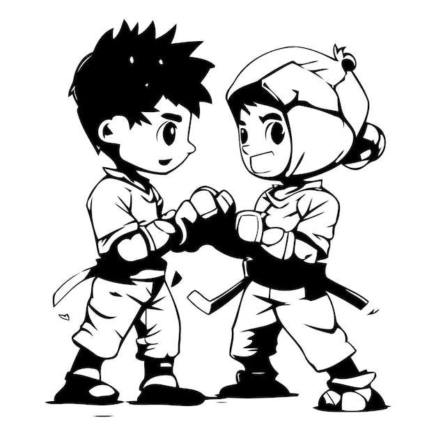 Vetor karate menino e menina personagens de desenhos animados ilustração vetorial em fundo branco