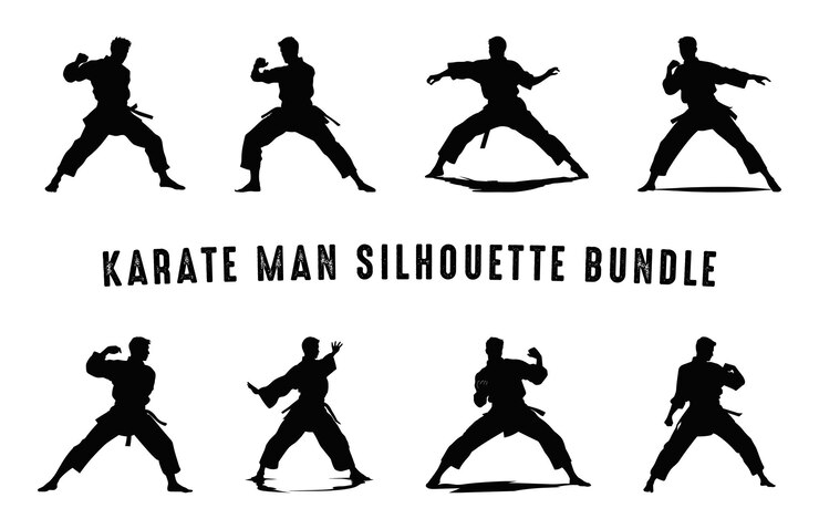 Vetor karate silhouette vector set karate fighter silhouettes coleção artes marciais black silhouette