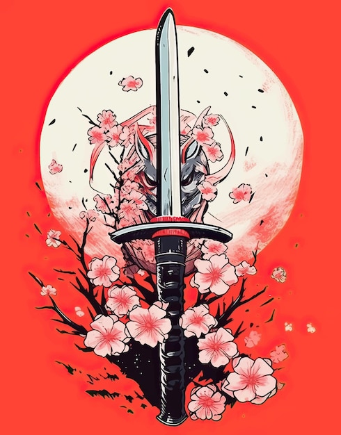 Katana no fundo de sakura