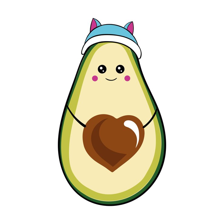 Vetor kawaii abacate fofo com um sorriso com um osso do coração