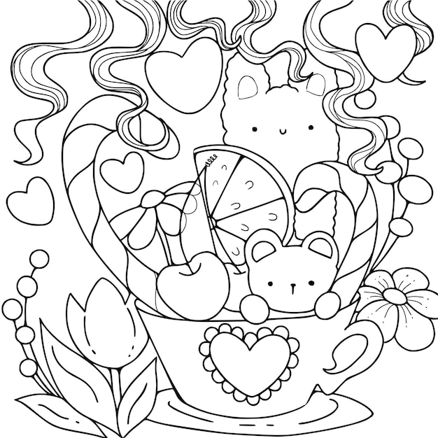 Desenho De Esboço Páginas Para Colorir Frutas Kawaii Vetor PNG