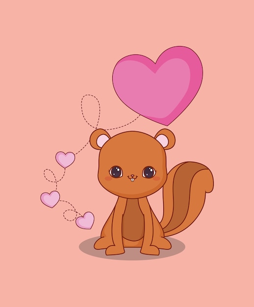 Vetor kawaii animais e design de amor