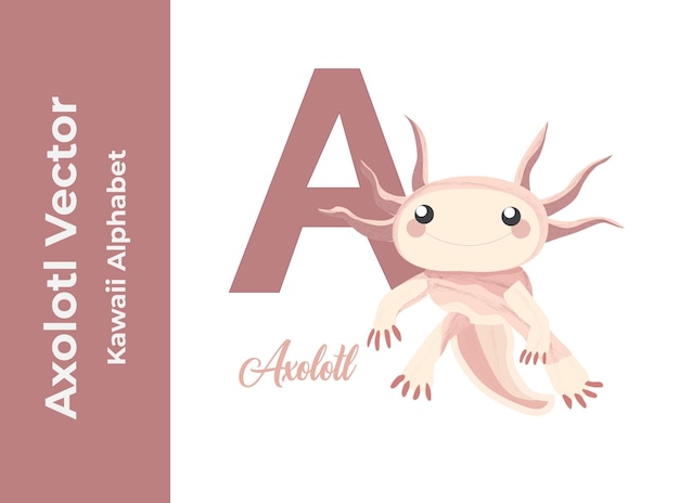 Vetor kawaii axolote vector alfabeto uma letra