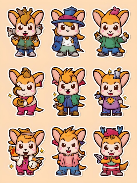 Vetor kawaii bandicoot clipart collection 9 adesivos bonitos para design de decoração