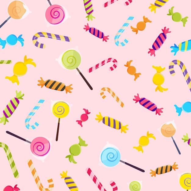 Kawaii bonito doce padrão sem costura com diferentes tipos em uma ilustração vetorial de fundo leve