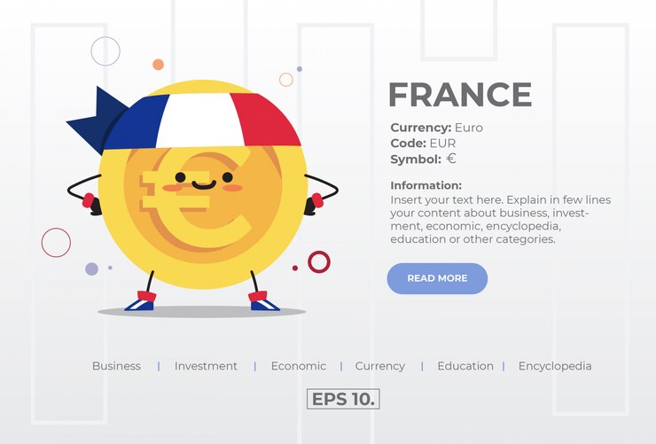 Kawaii Bonito Moeda Personagem Ilustração Conceito EUR Euro Da França