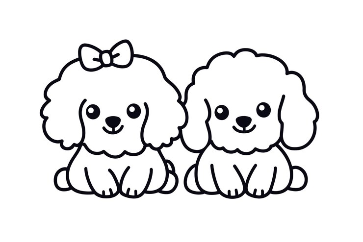 Vetor kawaii cães segurando patas desenho de linha minimalista