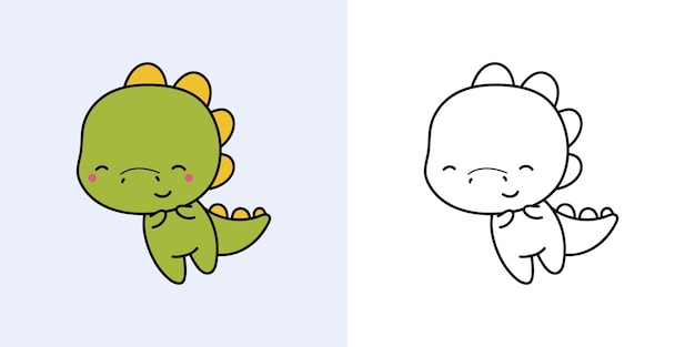 Kawaii clipart dinosaur ilustração e para colorir página. dino kawaii engraçado.