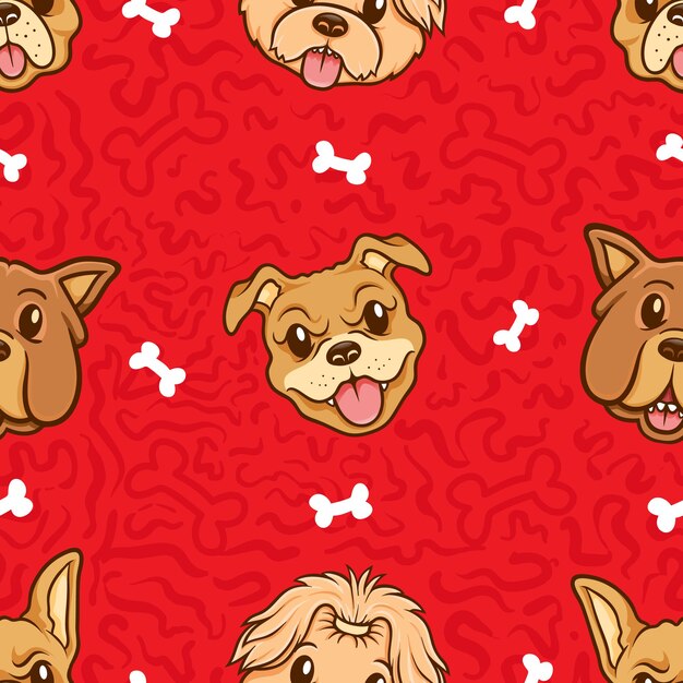 Vetor kawaii cute head dog seamless pattern