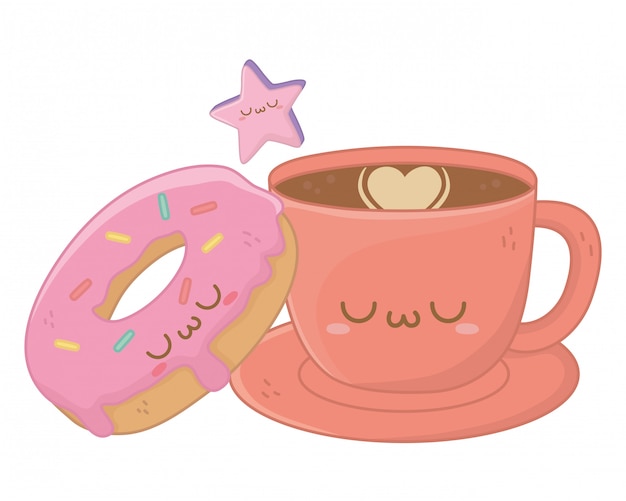 Xícara De Chá De Café Kawaii Fofa Com Personagem De Desenho Animado  Ilustração Stock - Ilustração de fofofo, alegria: 275331704