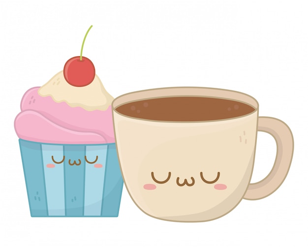 Xícara De Chá De Café Kawaii Fofa Com Personagem De Desenho Animado  Ilustração Stock - Ilustração de brincalhona, relaxamento: 273995555