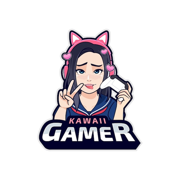 Vetor kawaii gamer streamer girl isolada no fundo branco