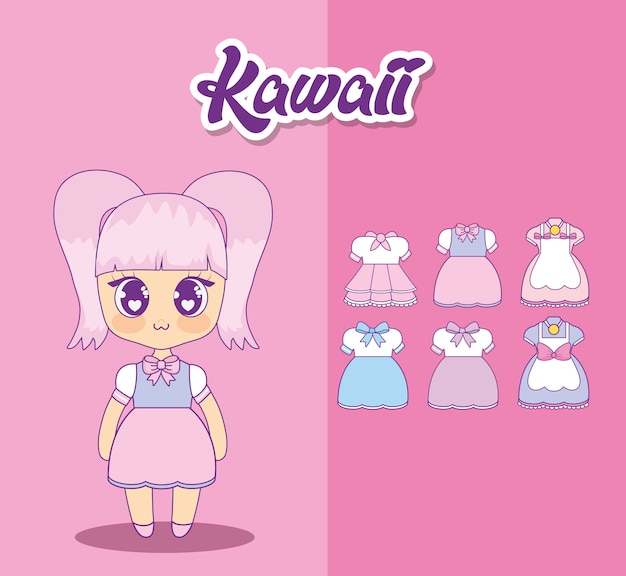 Kawaii garota com roupas