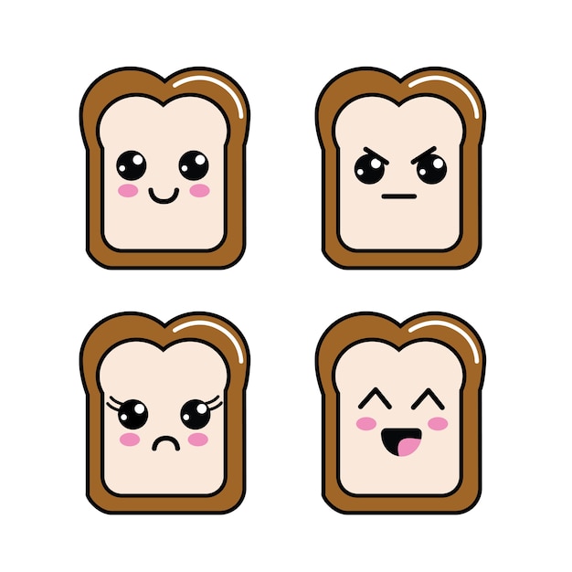 Vetor kawaii halved bread faces ícone