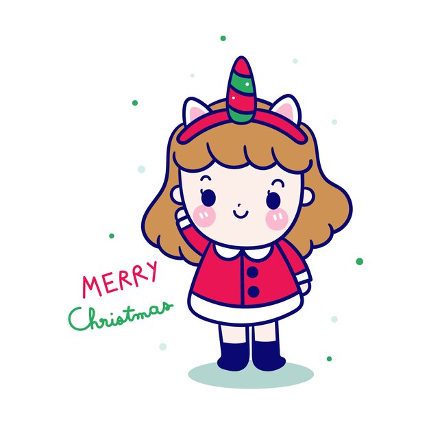 Kawaii menina papai noel em fantasia de unicórnio