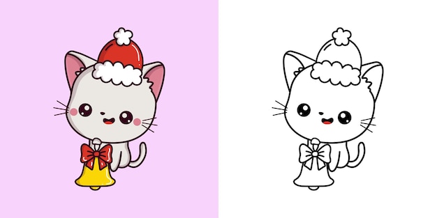 Kawaii natal gato branco multicolorido e preto e branco lindo clip art gatinho de natal