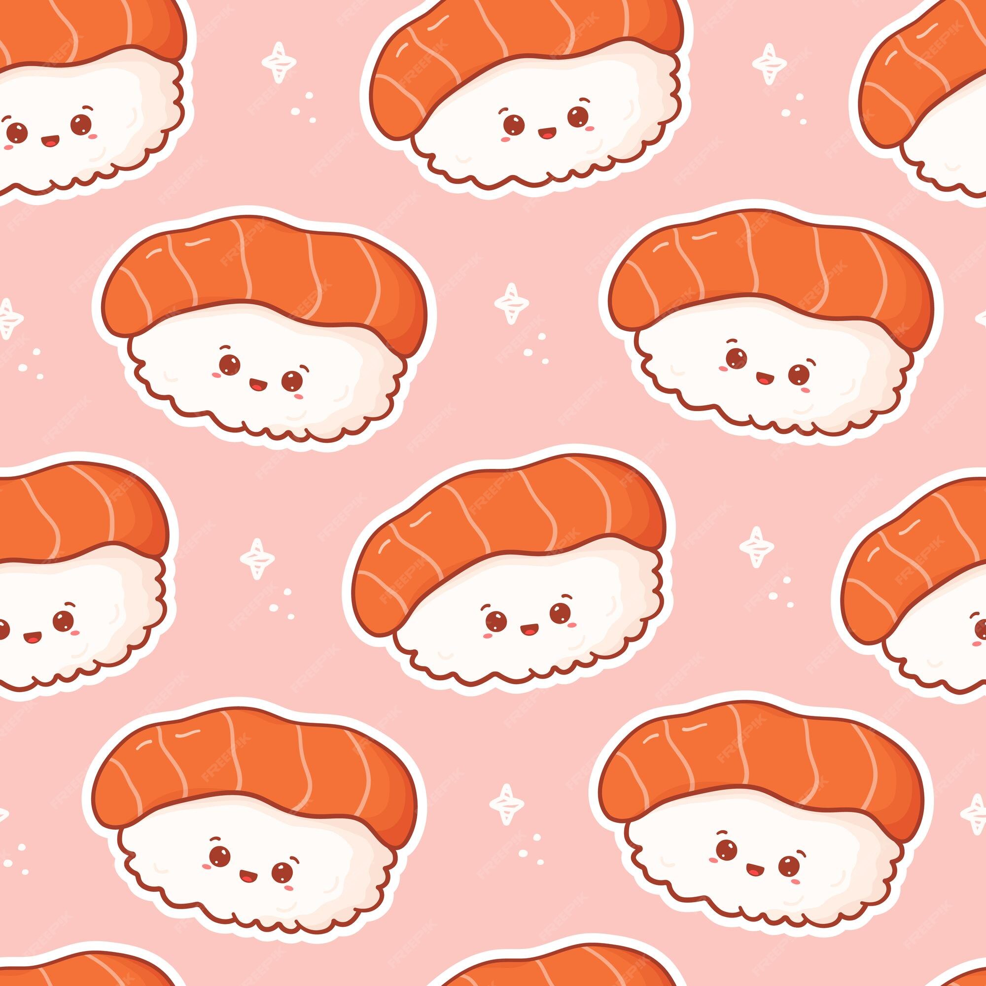 desenhar engraçado kawaii nigiri sushi roll ilustração vetorial