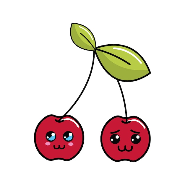 Kawaii tímido e distraído ícone de frutas cereja