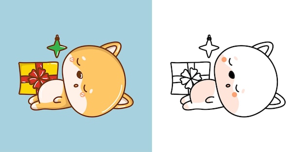 Kawaii vetor natal shiba inu cão ilustração e para colorir página engraçado kawaii natal cão