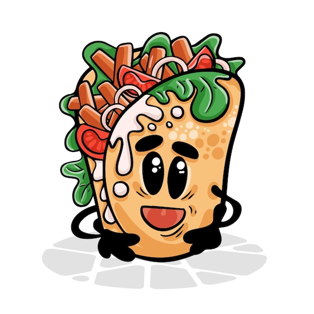 Kebab engraçado personagem de desenho animado Vector fundo isolado