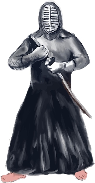 Kendoka Kendo Espadachim Aquarela