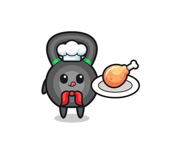 Kettlebell frango frito chef personagem de desenho animado design bonito