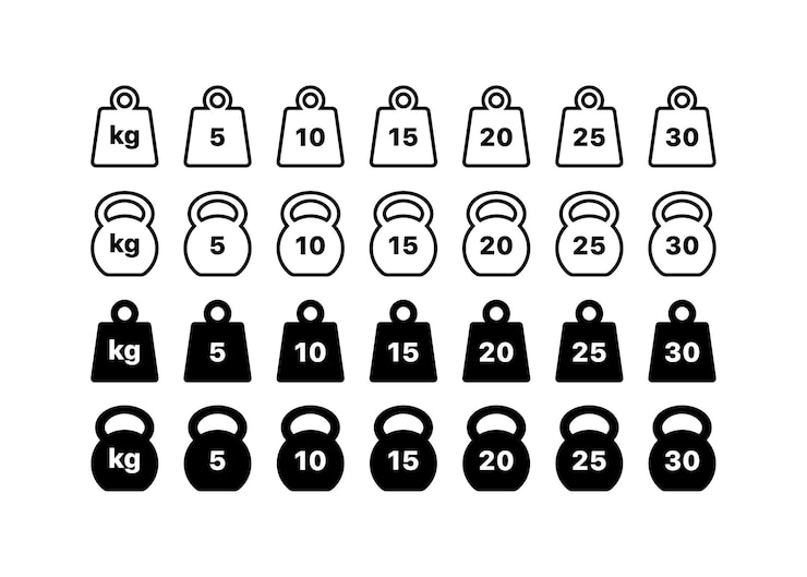 Vetor kettlebell set icons icon peso icon linear e estilo silhueta ícones vetoriais