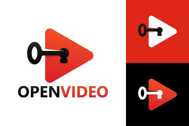 Key open video logo template vector premium