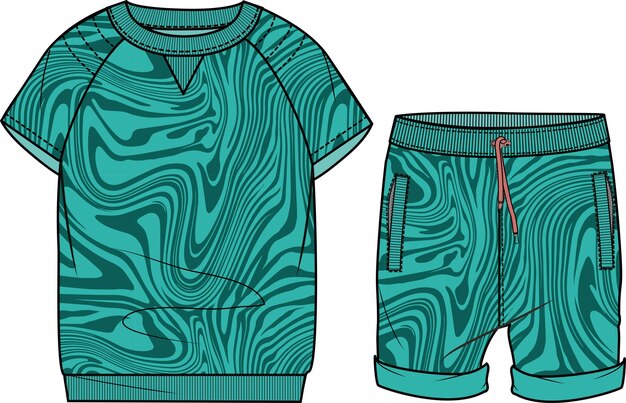 Vetor kid boys resort wear tee e pajama set vector