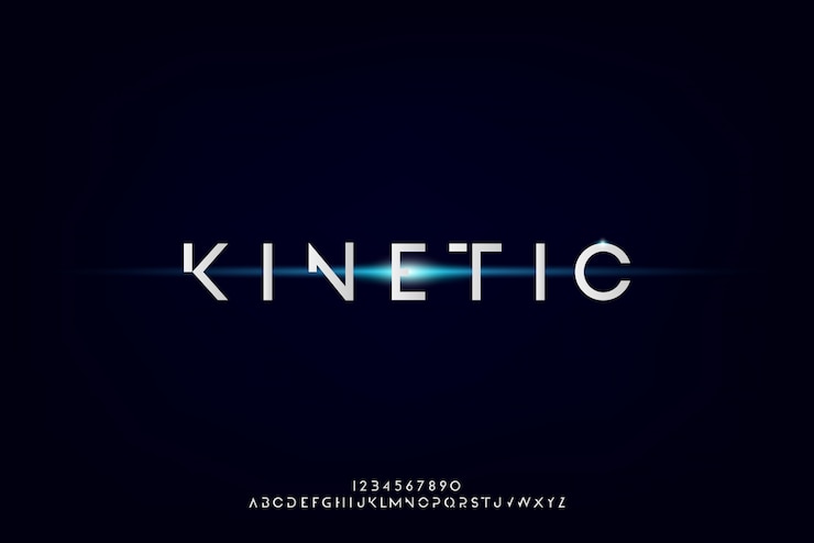 Vetor kinetic, uma fonte futurista abstrata do alfabeto com tema de tecnologia. design de tipografia minimalista moderno