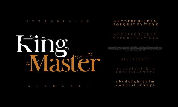 Kingmaster luxo premium letras e números do alfabeto elegante tipografia de casamento clássico