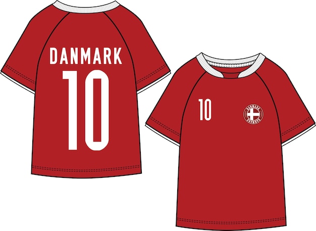 Kit de camisa de futebol danmark camisa t-shirt frente e trás vetor