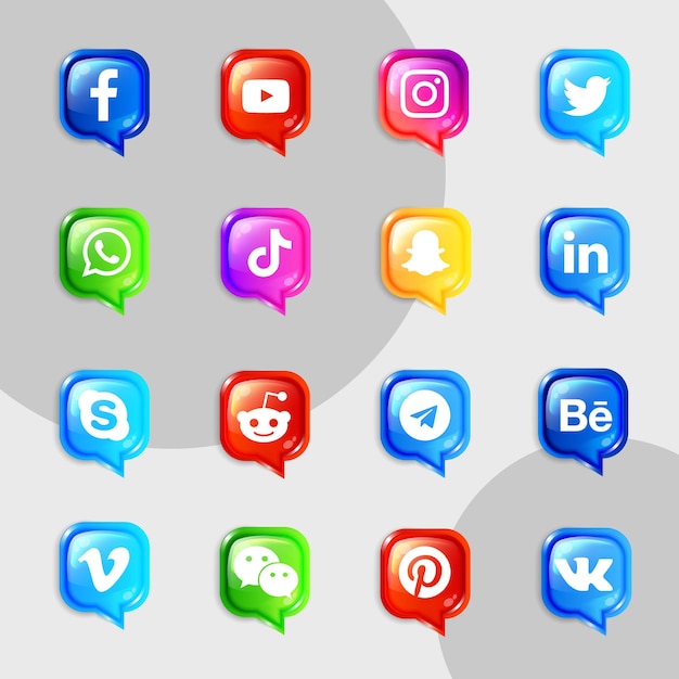 Vetor kit de coleta de ícones de mídia social