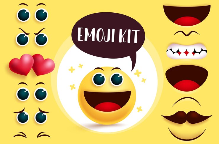 Vetor kit de criação de vetor emoji emoji com olhos e boca amarelos bonitos editáveis para criar alegria